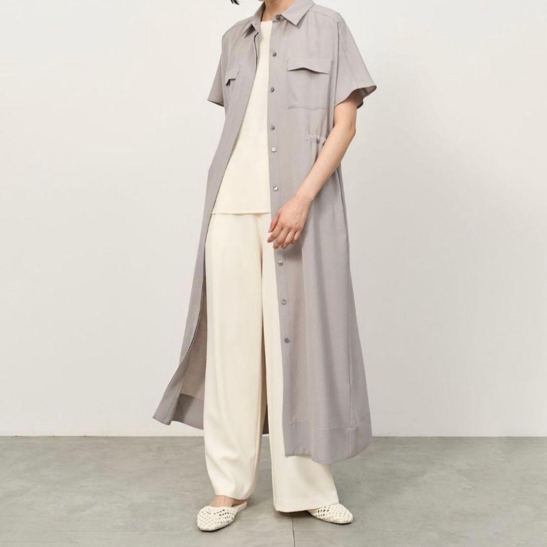 美品◆SOÉJU 半袖　ロングシャツワンピース　グレー　TALL