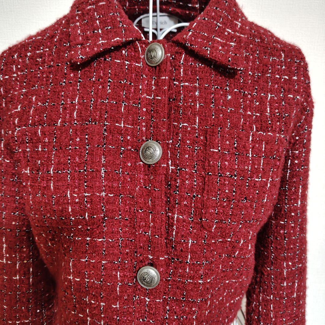 Darich ダーリッチ ツイードチェックショートジャケット ボルドー BRD