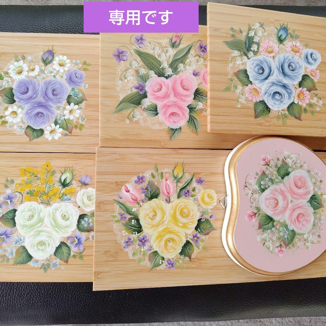 トールペイント作品薔薇のカップトレー