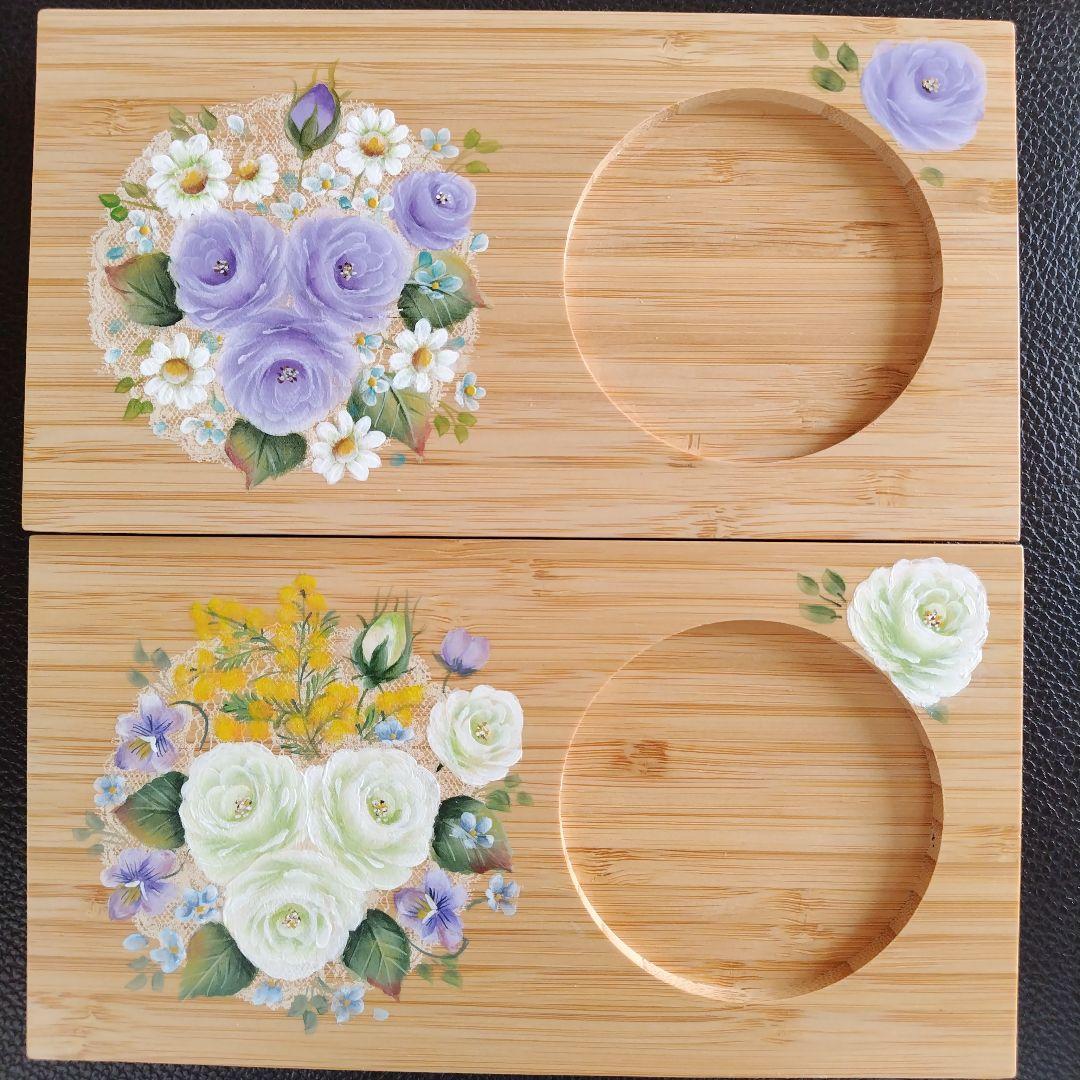 トールペイント作品薔薇のカップトレー