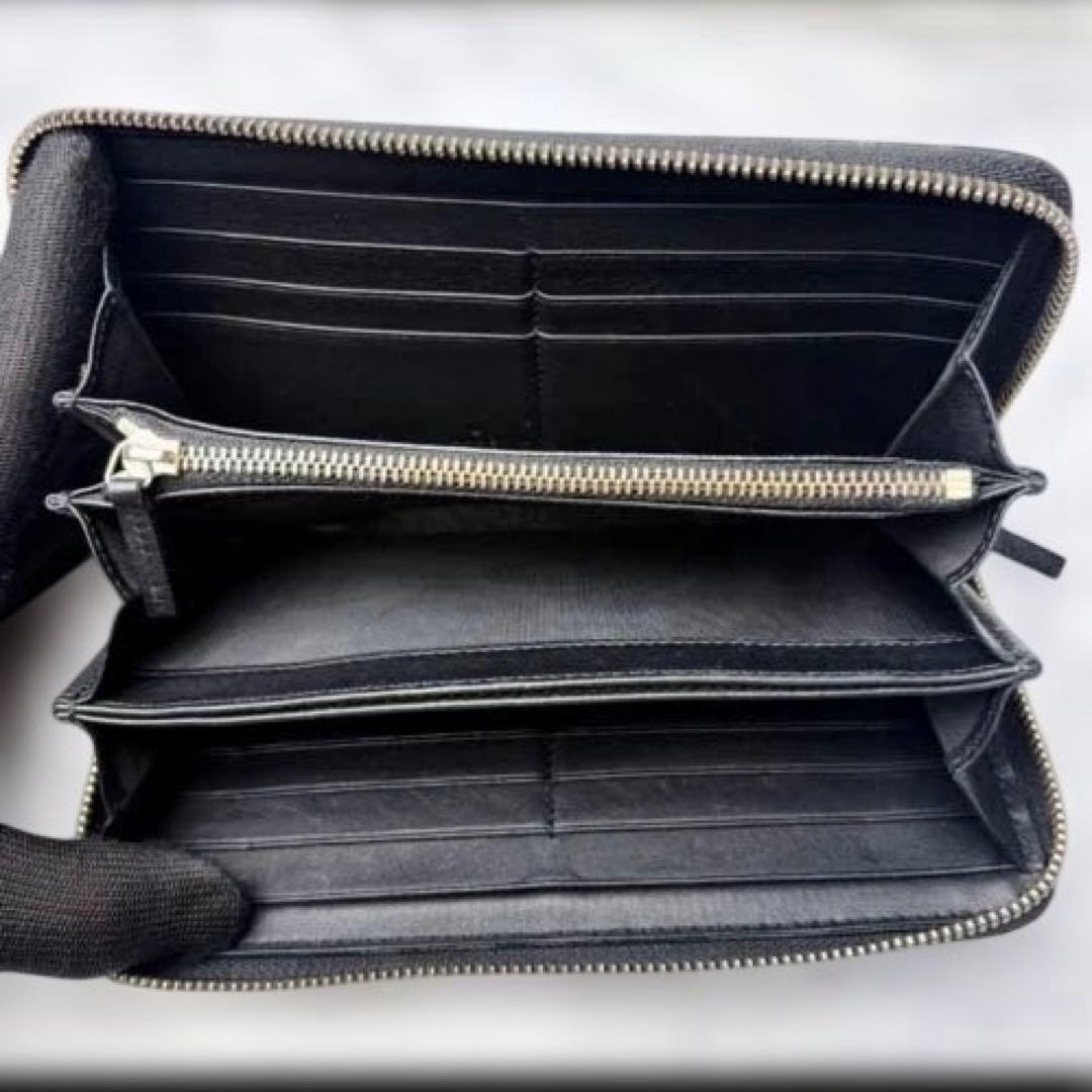 GUCCI インターロッキングG シマ レザー ラウンドファスナー 長財布 黒