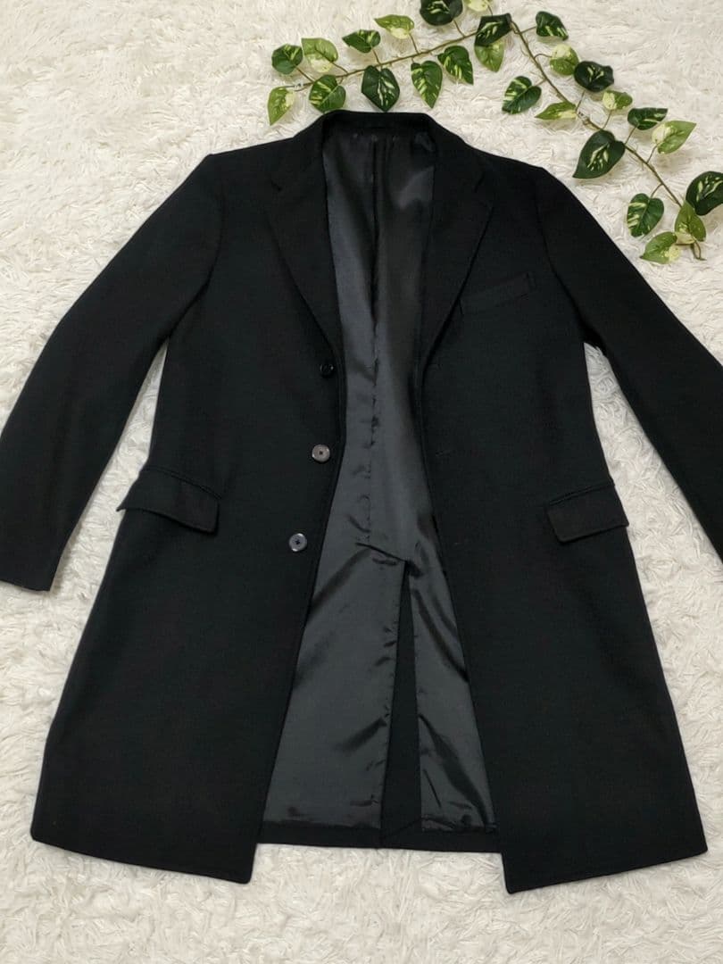 GREEN LABEL RELAXING　メルトン チェスターコート　L　黒