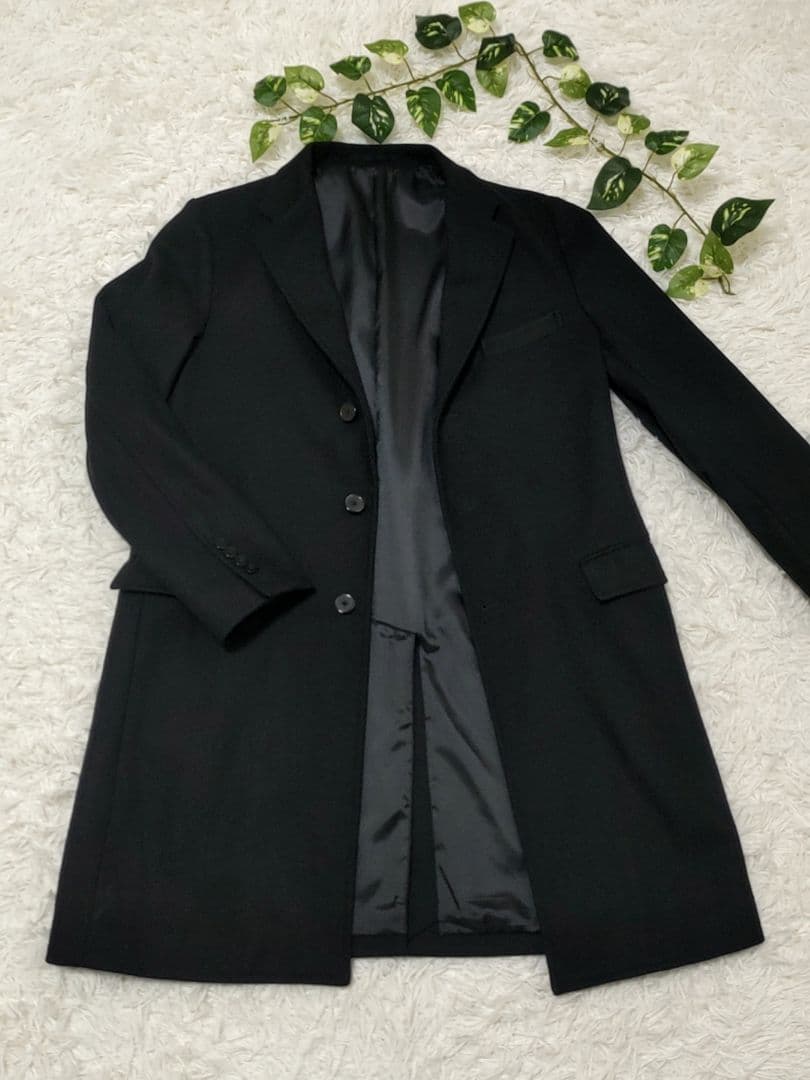 GREEN LABEL RELAXING　メルトン チェスターコート　L　黒