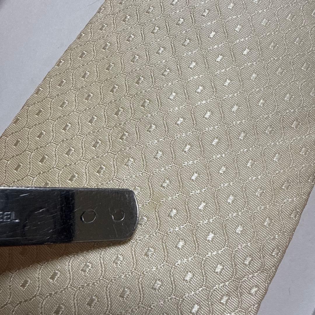 エルメス　ネクタイ　白クリーム　ドット　シルクジャガード　結婚式