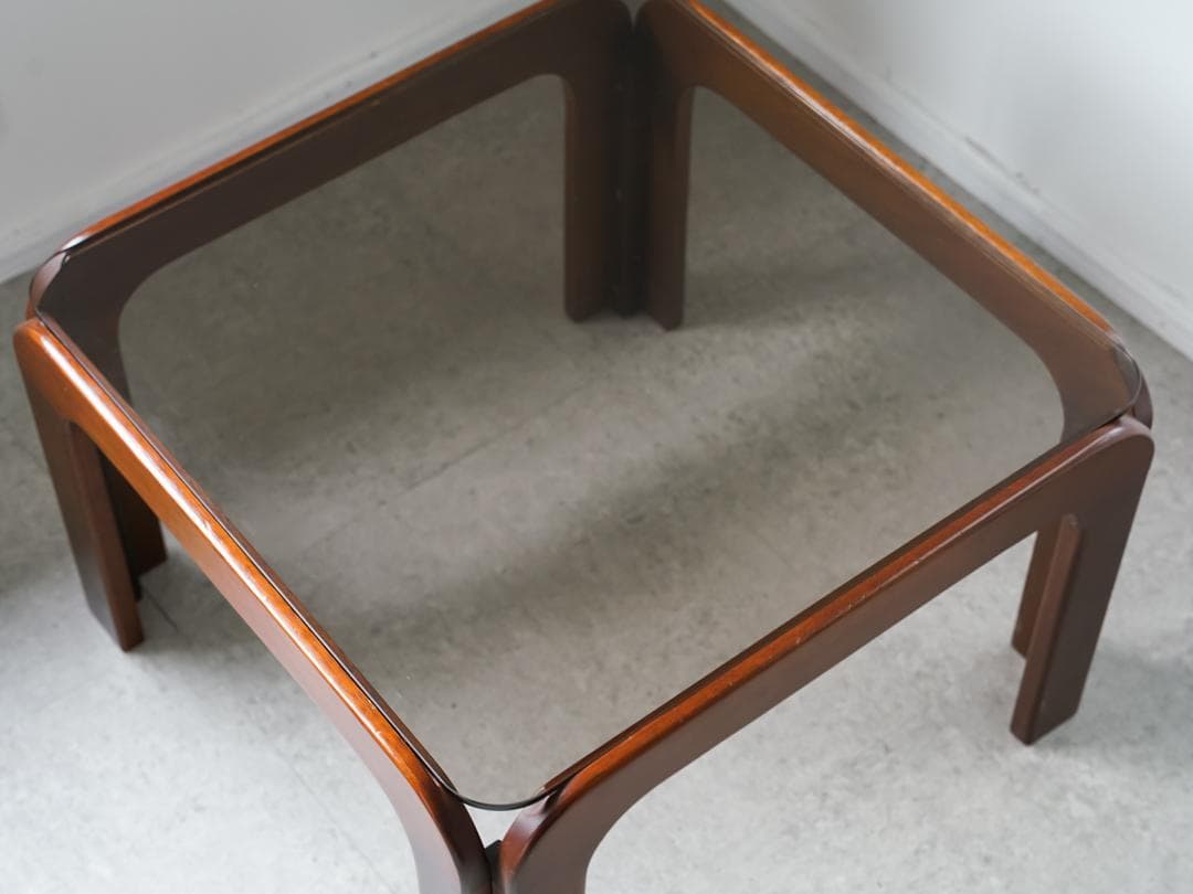 70-80's vintage スモーク ガラステーブル ミッドセンチュリー