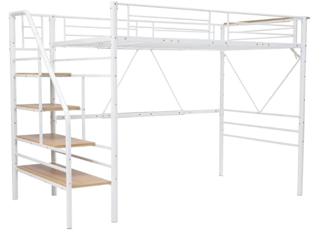 ロフトベッド シングル 大人用 ハイタイプ パイプベッド 階段付き コンセント付