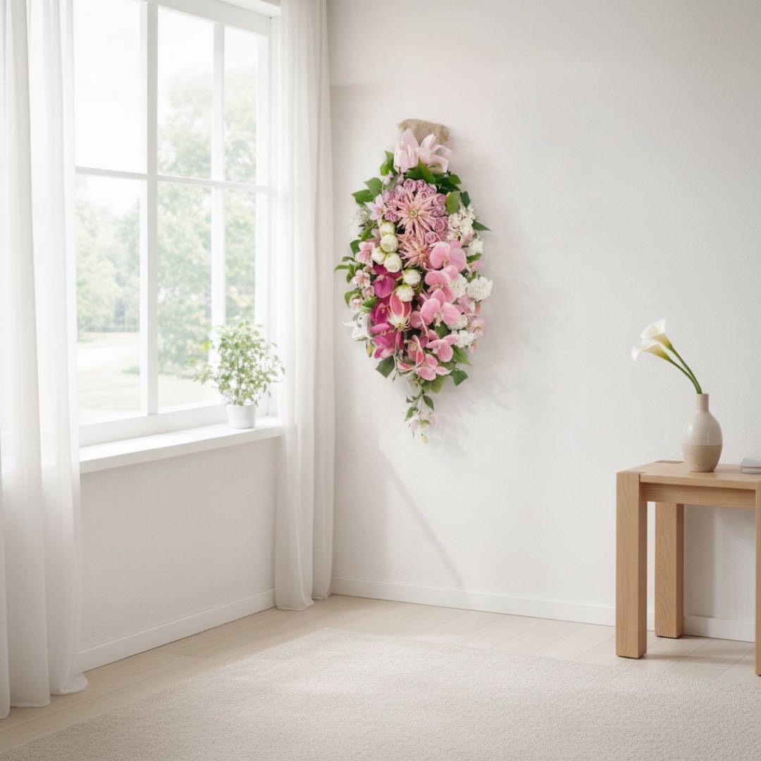 胡蝶蘭 春色スワッグ 特大｜ピンクの春リース 光触媒フラワー 春飾り