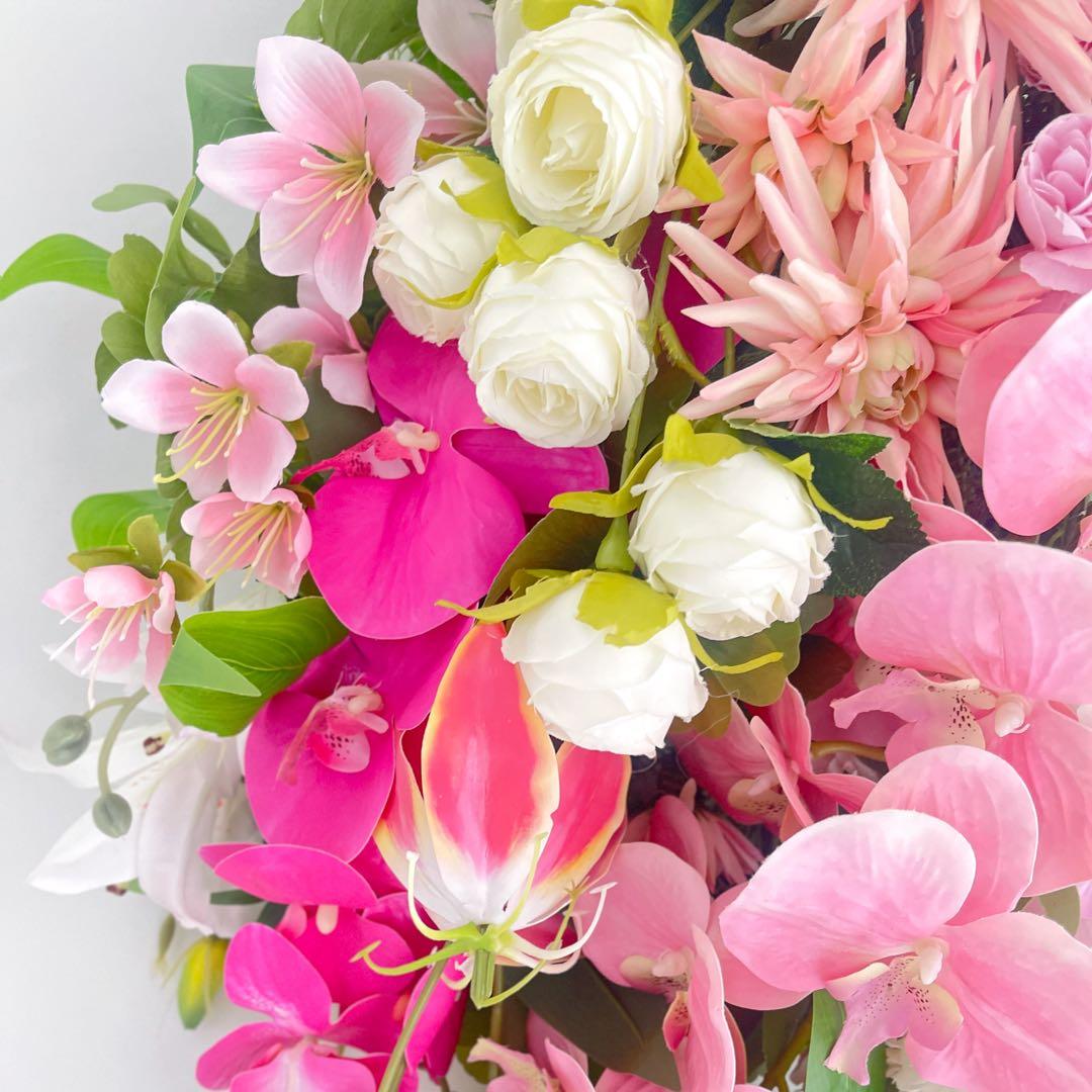 胡蝶蘭 春色スワッグ 特大｜ピンクの春リース 光触媒フラワー 春飾り