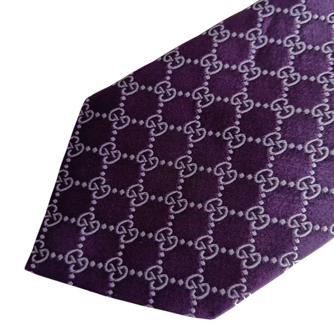GUCCI／グッチ　シルクネクタイ　GG柄　ムラサキ　パープル