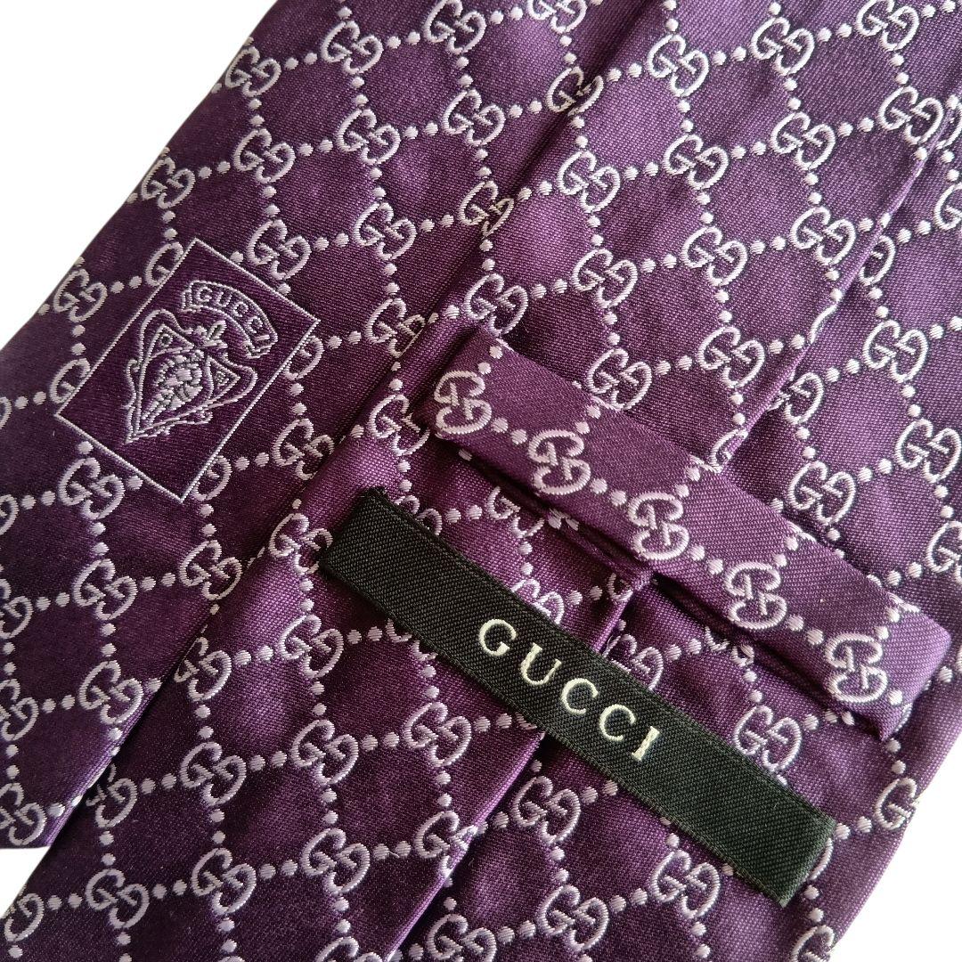GUCCI／グッチ　シルクネクタイ　GG柄　ムラサキ　パープル