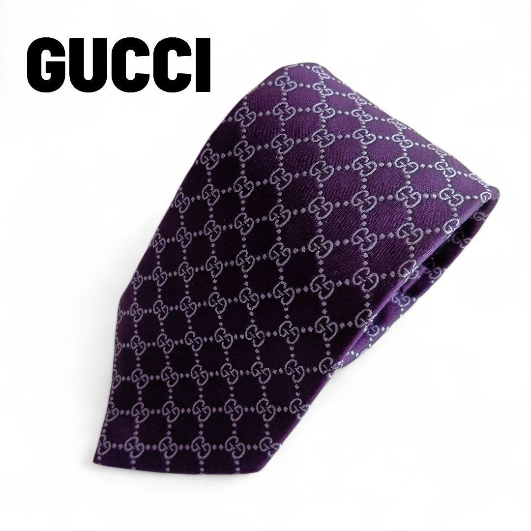 GUCCI／グッチ　シルクネクタイ　GG柄　ムラサキ　パープル