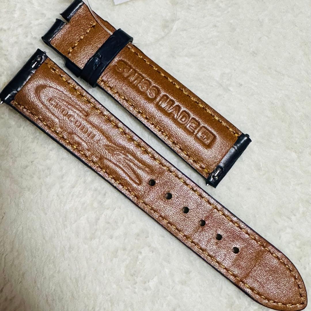 3027#20mm-18mmミッドナイトブルー★スイス製★本物クロコダイルベルト