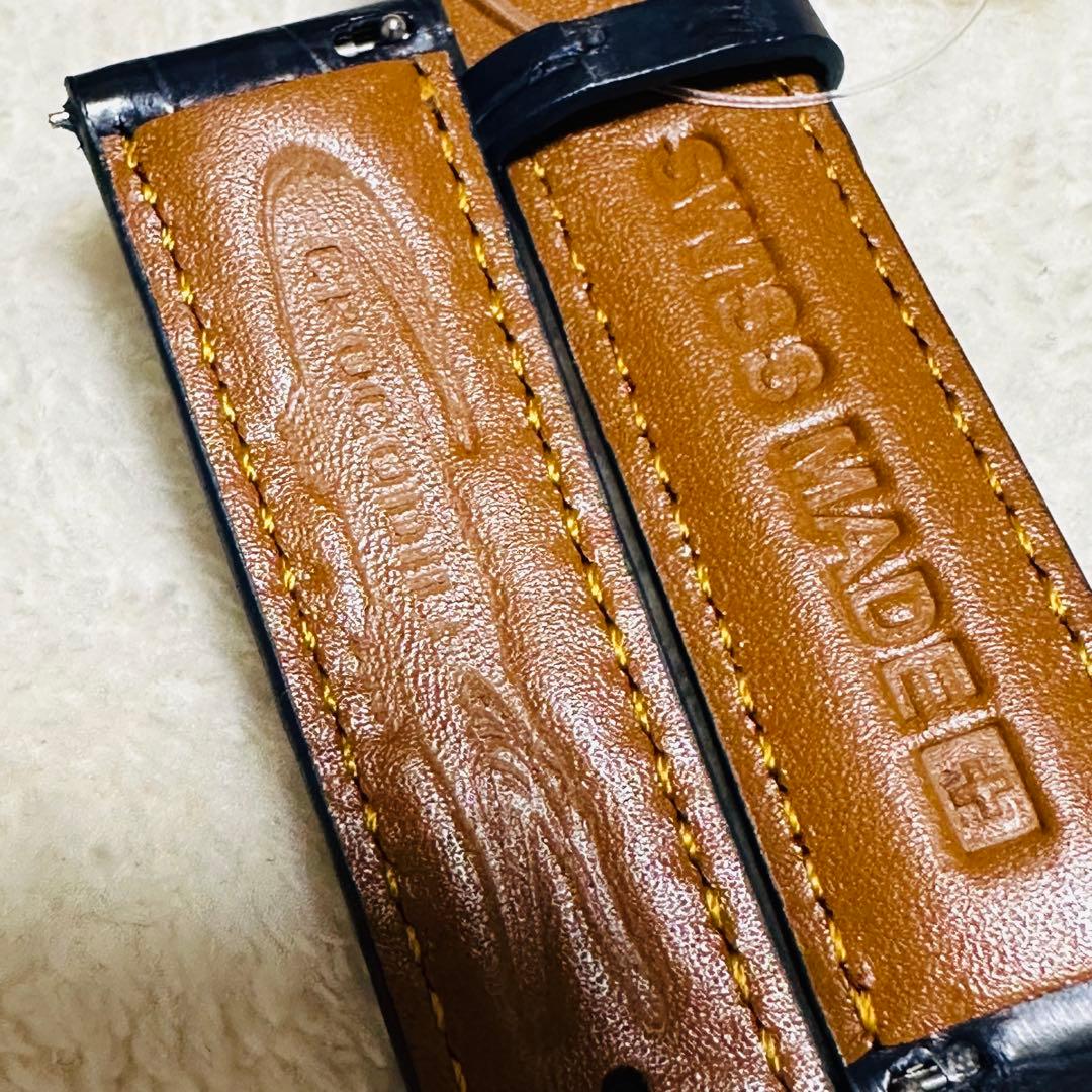 3027#20mm-18mmミッドナイトブルー★スイス製★本物クロコダイルベルト