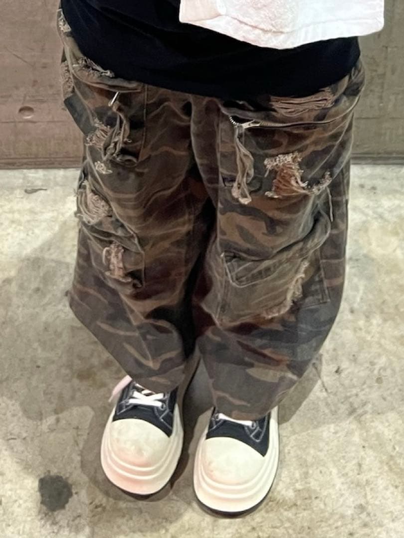 GATELESS 迷彩 ダメージ加工 カーゴパンツ