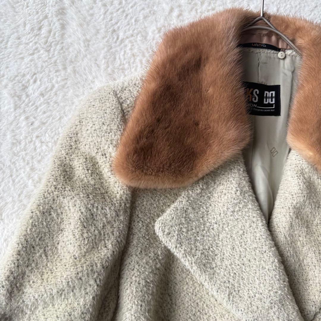 ダックス ウール ハーフコート ダブル ミンク襟 モヘア混 11 未使用級