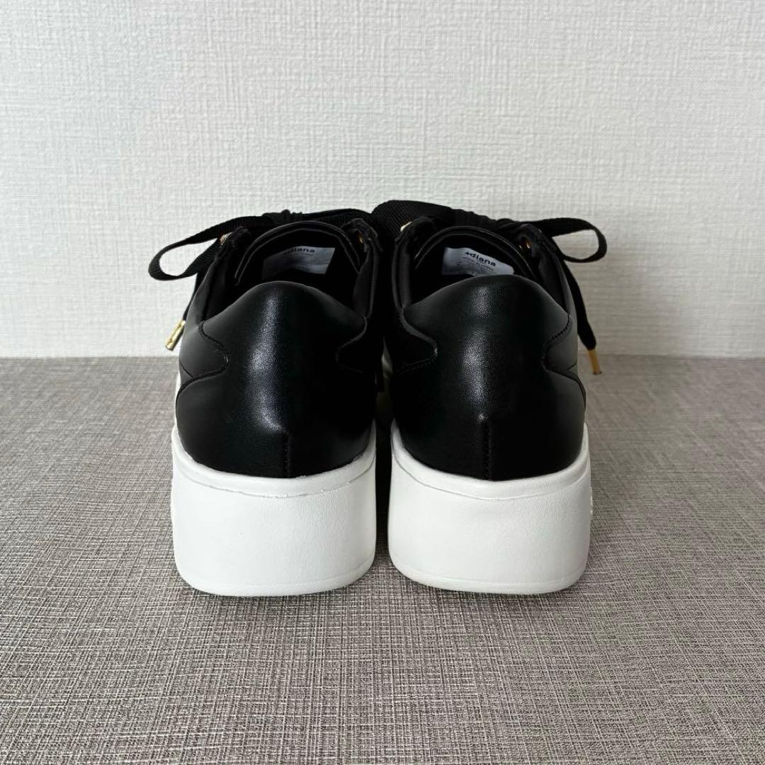 極美品 プラスダイアナ 超軽量 リボンスニーカー 黒 レザースニーカー 厚底