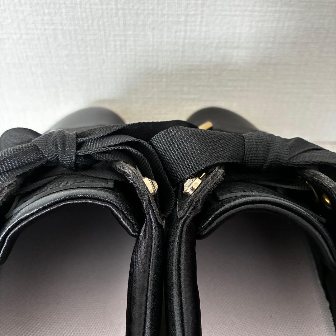 極美品 プラスダイアナ 超軽量 リボンスニーカー 黒 レザースニーカー 厚底