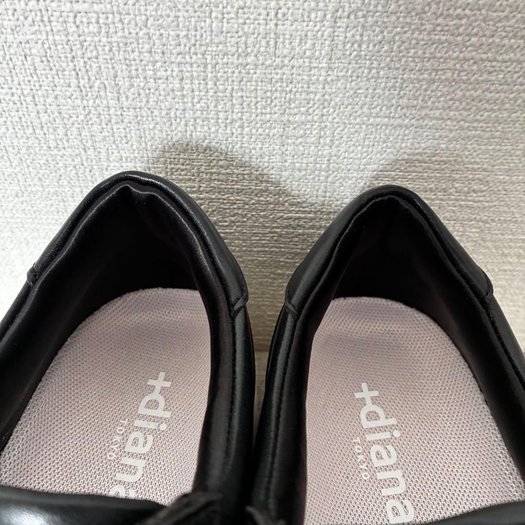 極美品 プラスダイアナ 超軽量 リボンスニーカー 黒 レザースニーカー 厚底