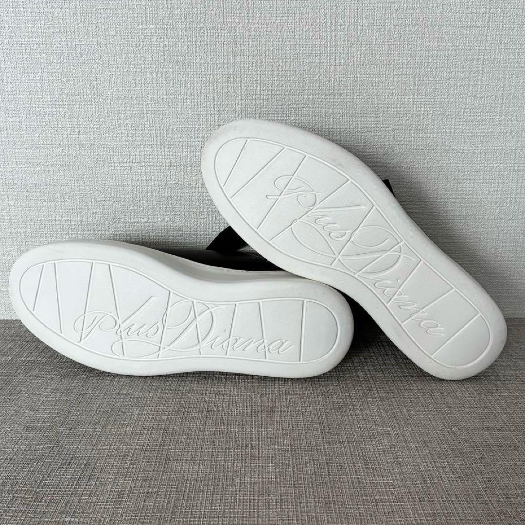 極美品 プラスダイアナ 超軽量 リボンスニーカー 黒 レザースニーカー 厚底