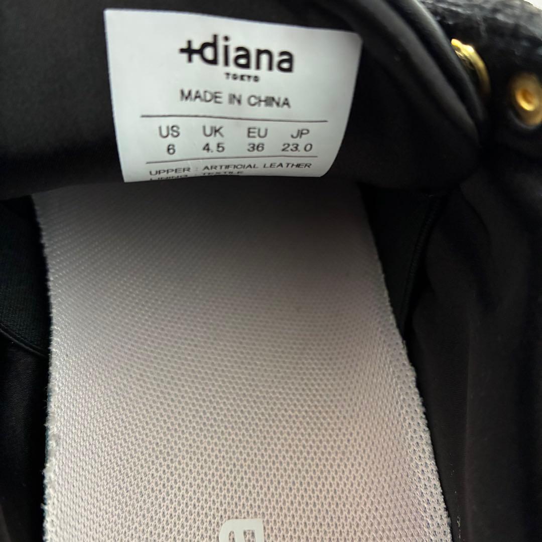 極美品 プラスダイアナ 超軽量 リボンスニーカー 黒 レザースニーカー 厚底