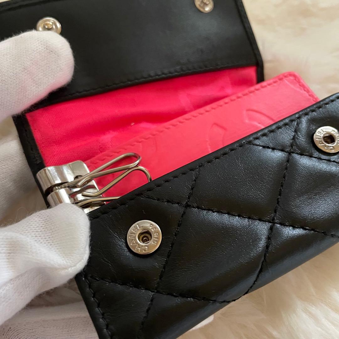シャネル CHANEL キーケース カードケース カンボンライン 黒 ピンク