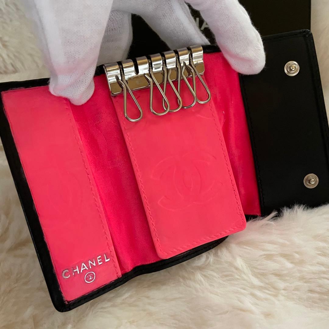 シャネル CHANEL キーケース カードケース カンボンライン 黒 ピンク