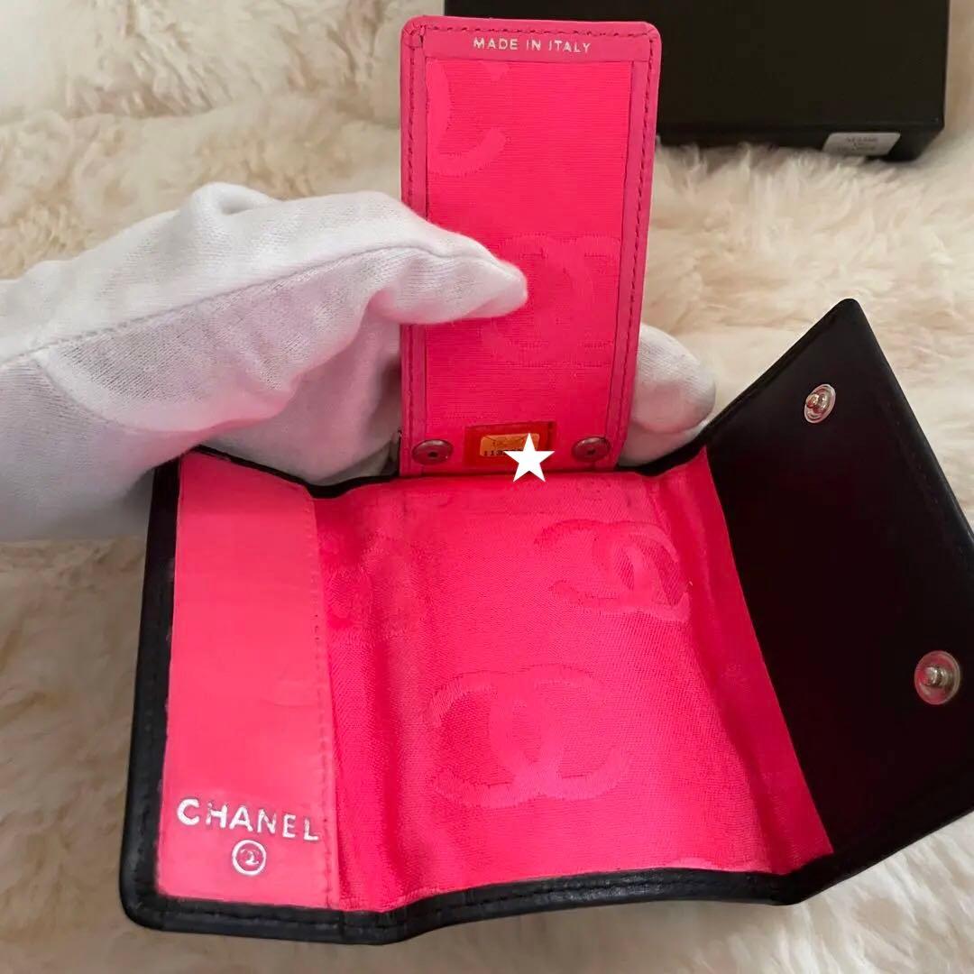シャネル CHANEL キーケース カードケース カンボンライン 黒 ピンク