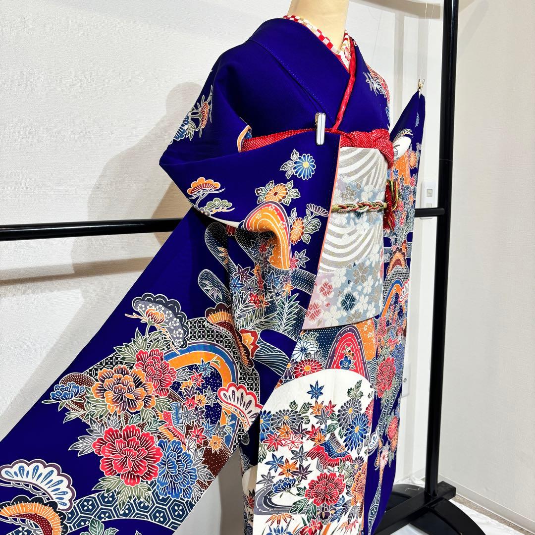 振袖フルセット　7点セット　長襦袢付き　身丈158 青　成人式　前撮り　f26