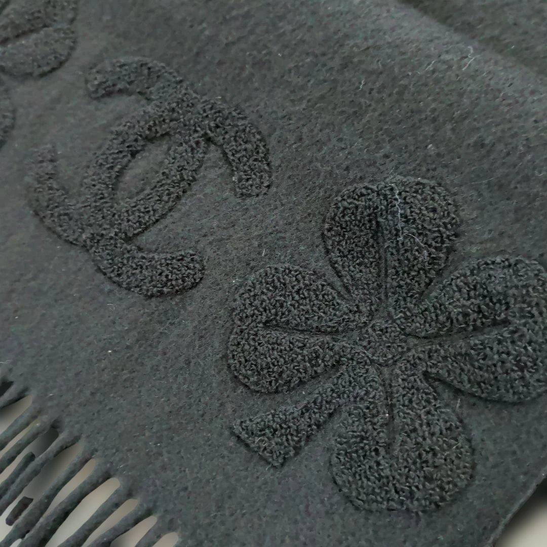 ♡未使用♡シャネル カシミア100%ブラックマフラー ココマーク刺繍 フリンジ