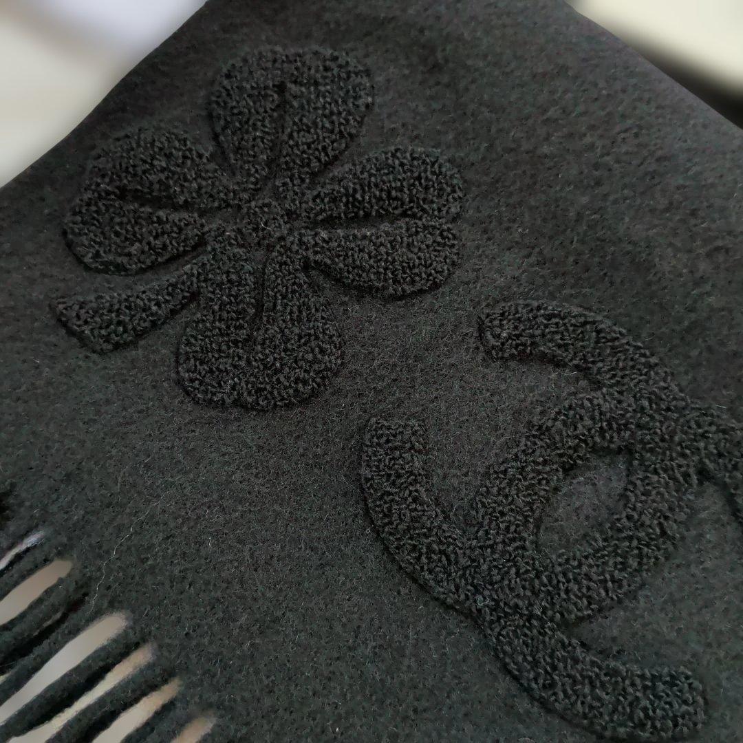 ♡未使用♡シャネル カシミア100%ブラックマフラー ココマーク刺繍 フリンジ