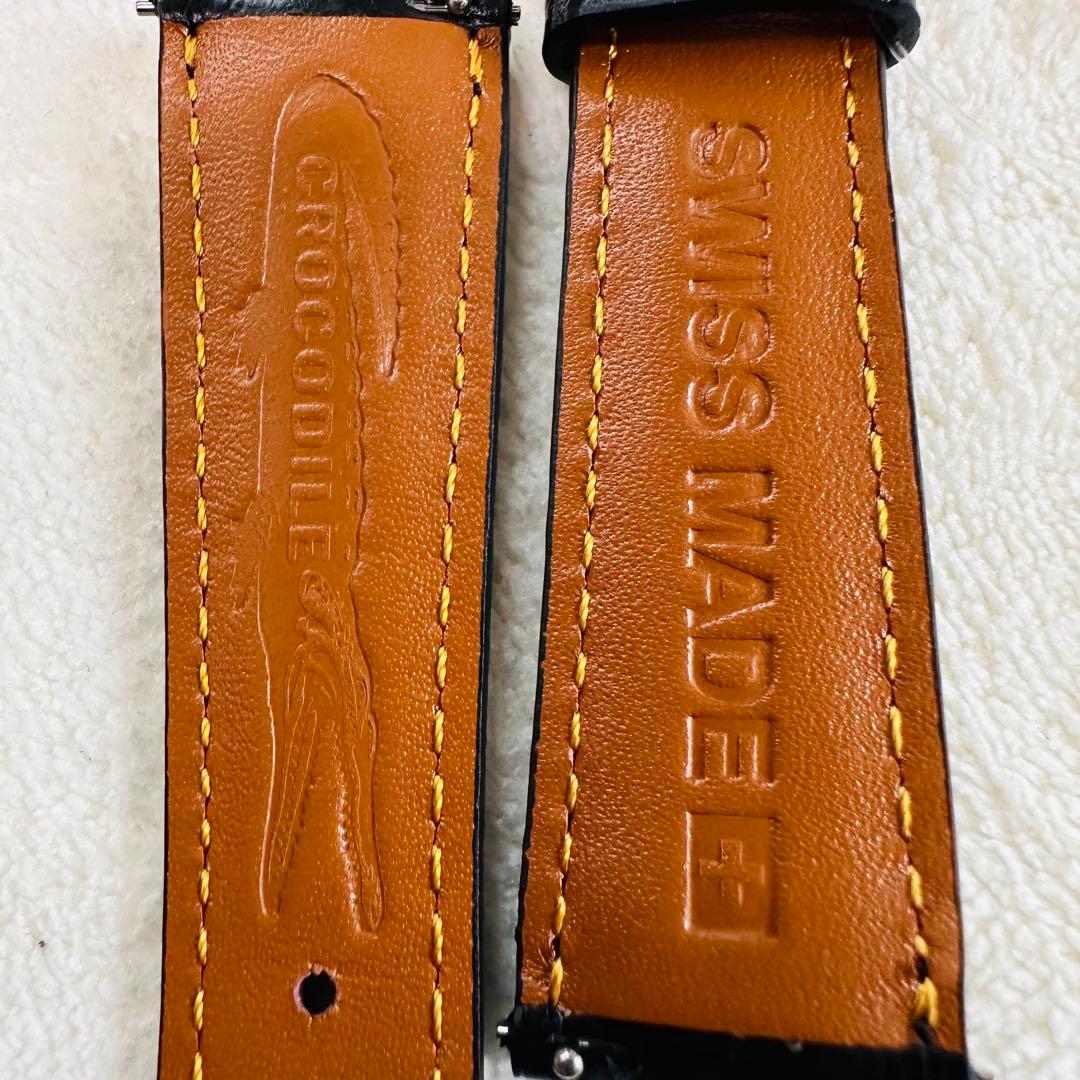 6001#20mm-16mmブラック★本物クロコダイルベルト★スイス製