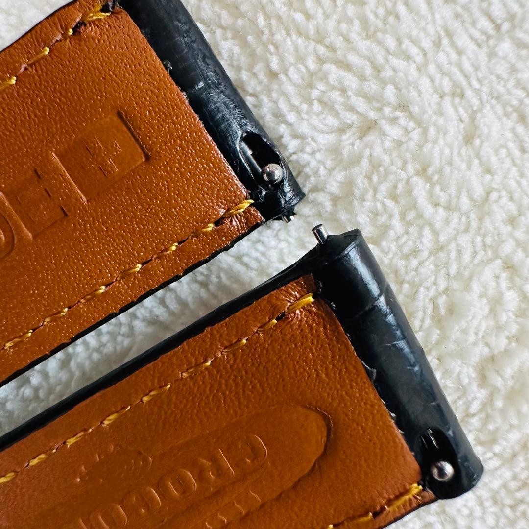 6001#20mm-16mmブラック★本物クロコダイルベルト★スイス製