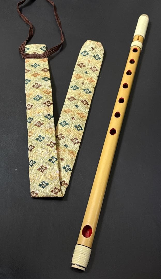 紫山 篠笛 獅子田 籐両巻 内部赤塗 7穴 7本調子 篠笛袋付き