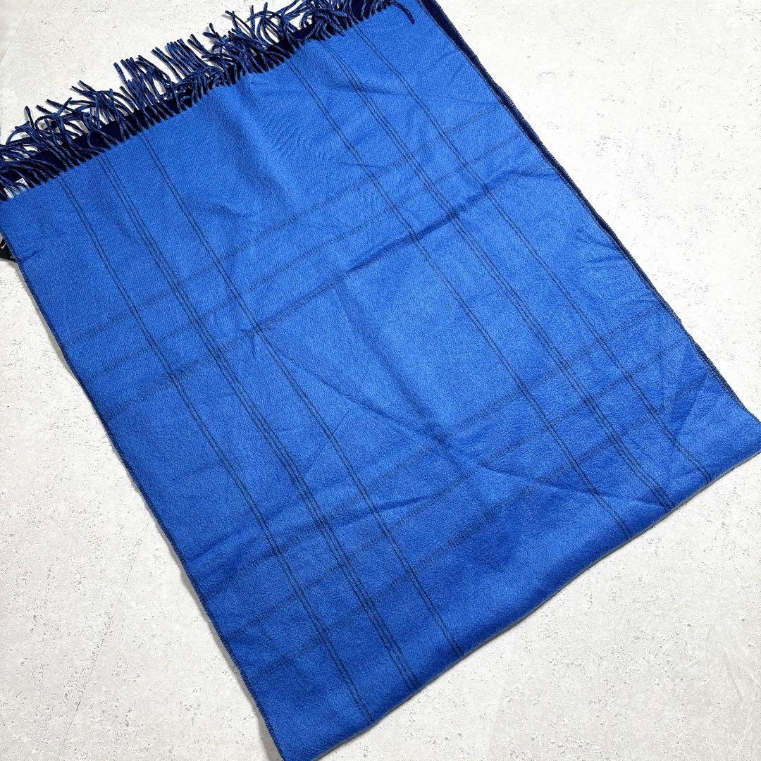 タグ付き　高島屋　カシミヤ１００％　ダブルフェイス　大判ストール　青　チェック柄