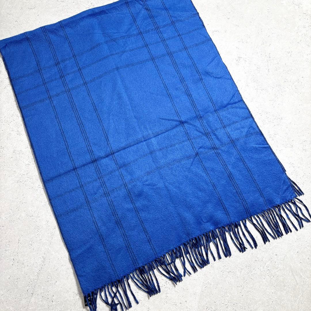 タグ付き　高島屋　カシミヤ１００％　ダブルフェイス　大判ストール　青　チェック柄