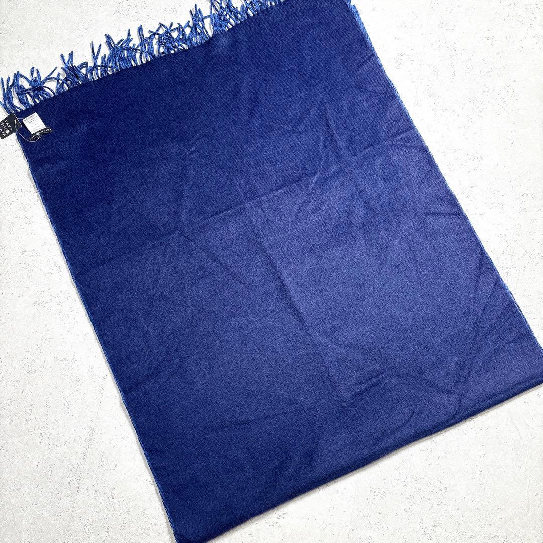 タグ付き　高島屋　カシミヤ１００％　ダブルフェイス　大判ストール　青　チェック柄