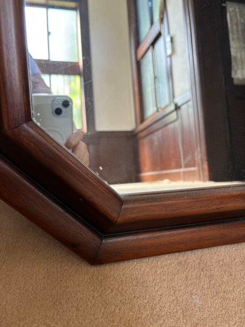 【希少品!!】イタリア製　無垢　八角形　ヴィンテージ壁掛け鏡