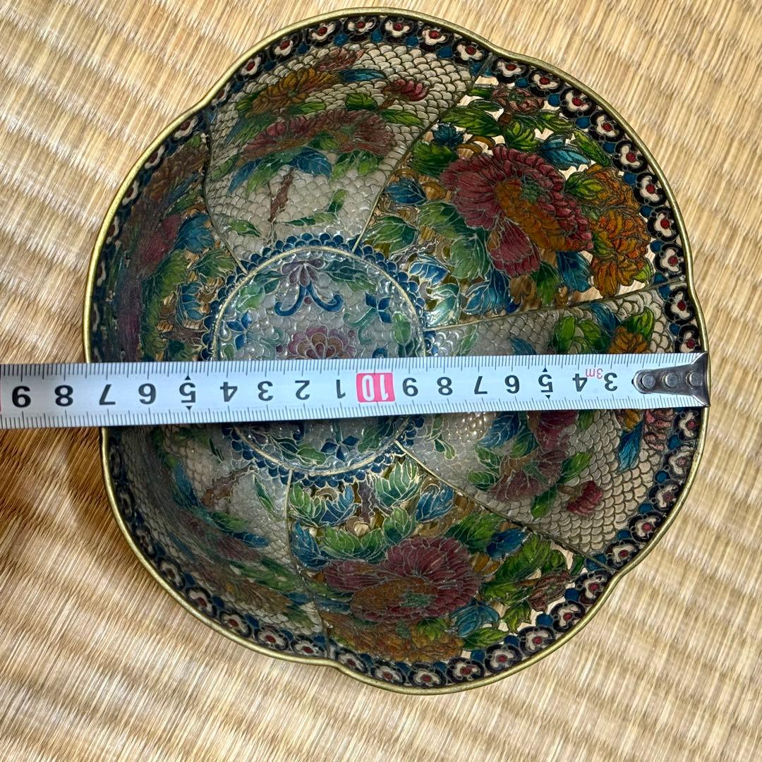 中国古玩　唐物　透かし透胎七宝花文鉢　菓子器　銅線七宝