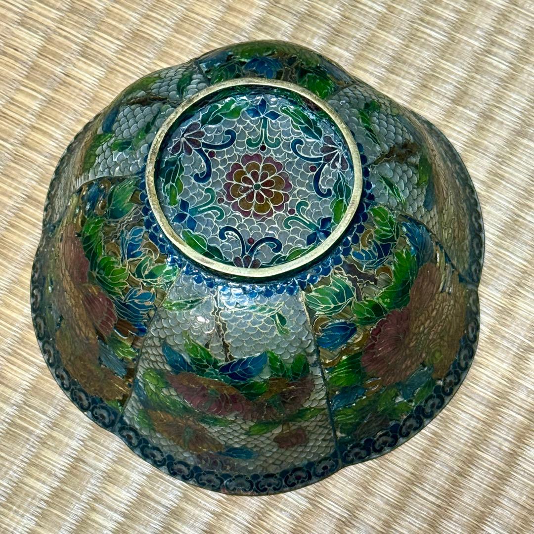 中国古玩　唐物　透かし透胎七宝花文鉢　菓子器　銅線七宝