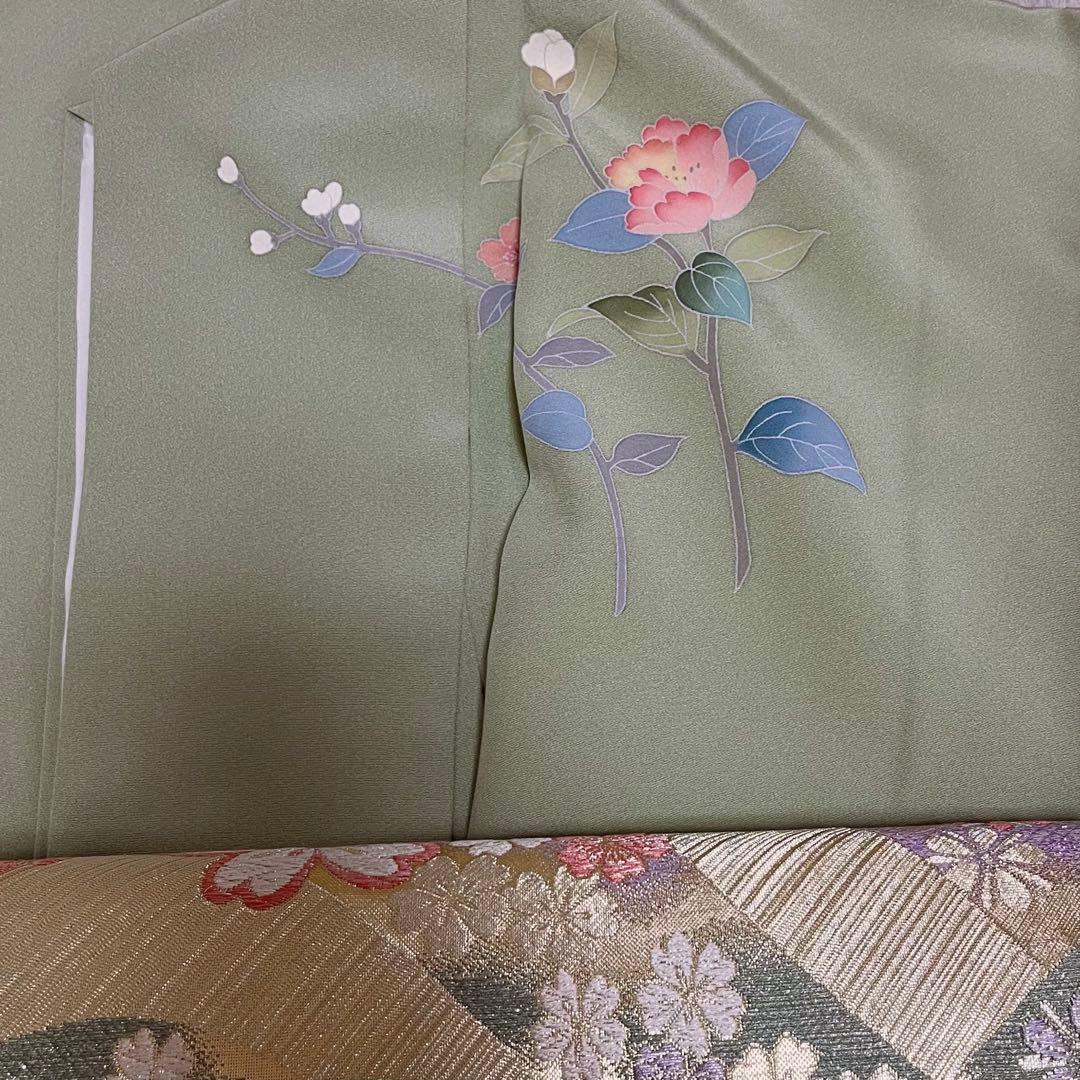 訪問着+帯の2点セット　若草色　みどり　グリーン　トールサイズ　ロング丈