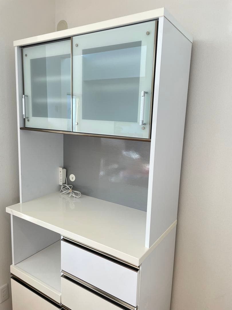 食器棚 レンジ台 レンジボード キッチンボード　カップボード　白ホワイト　送料込