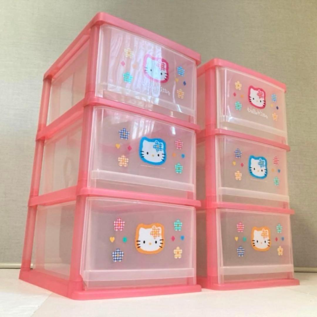 ハローキティ 収納ケース 引き出し 3段 ピンク ポップ レトロ 2点 美品
