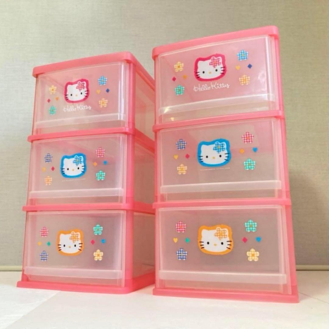 ハローキティ 収納ケース 引き出し 3段 ピンク ポップ レトロ 2点 美品