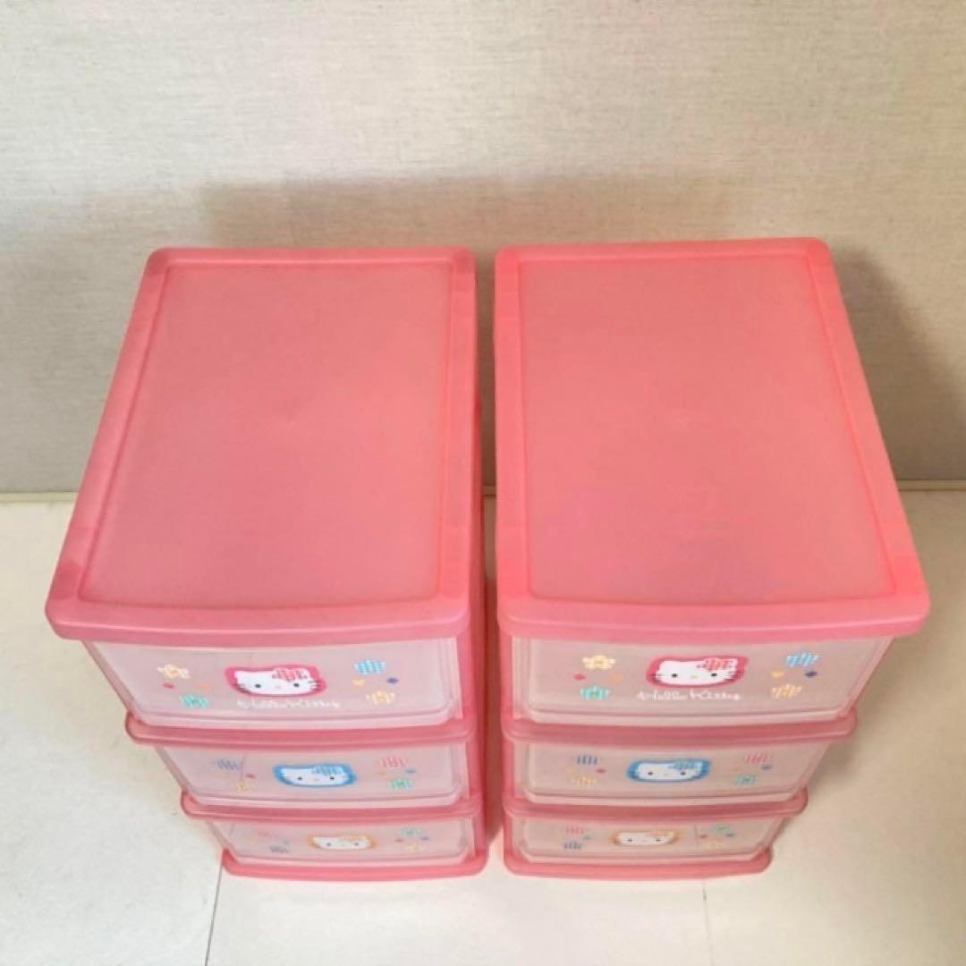 ハローキティ 収納ケース 引き出し 3段 ピンク ポップ レトロ 2点 美品