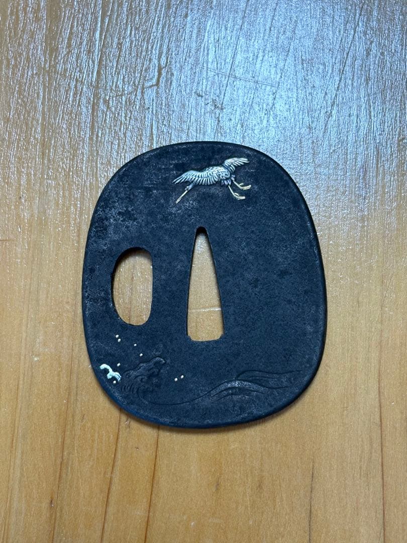 鍔　鉄鍔　鷺の象嵌