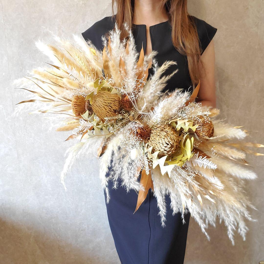 特大　横長スワッグ　ドライフラワー　撮影　インテリア　パンパスグラス　スワッグ