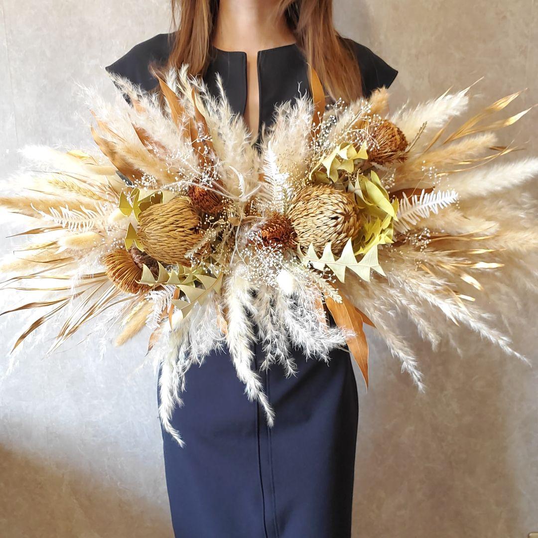 特大　横長スワッグ　ドライフラワー　撮影　インテリア　パンパスグラス　スワッグ