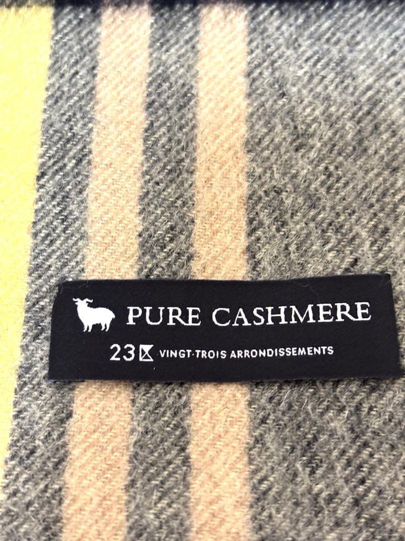 最終値下　23区　美品カシミヤ 100%チェック マフラー　イエロー