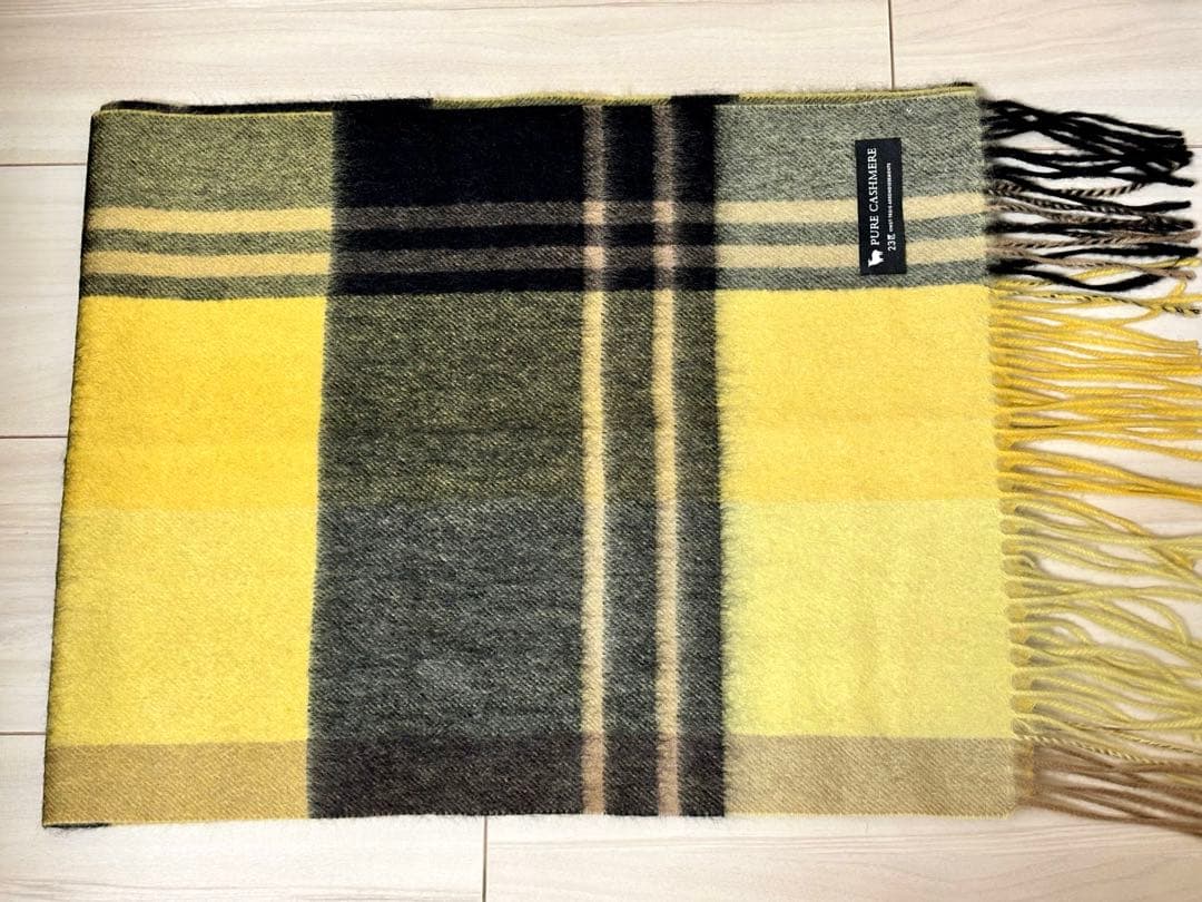 最終値下　23区　美品カシミヤ 100%チェック マフラー　イエロー