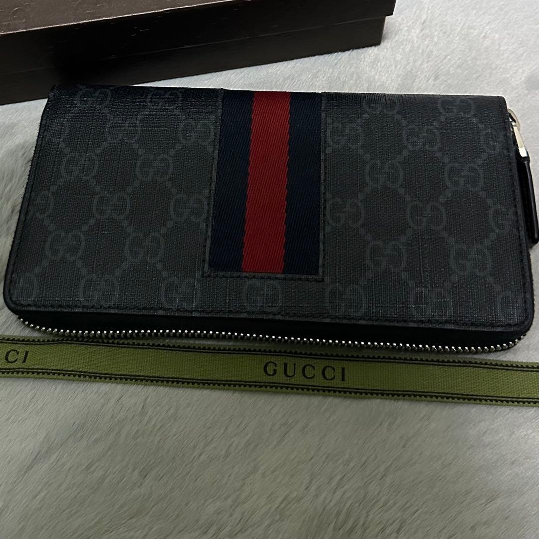 GUCCI 長財布　GG スプリーム　シェリーライン　ラウンドファスナー